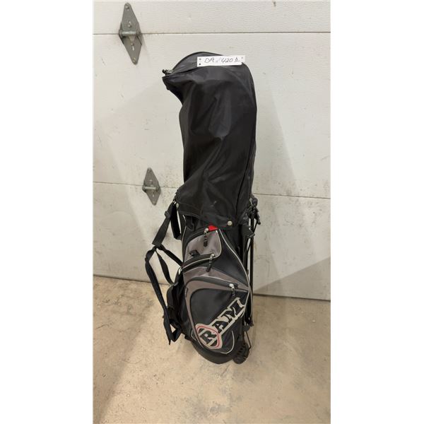 RAM Golf Stand Bag with Clubs, Headcovers (1, 3, 3H, 4H), Black/Gray/Red