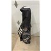 Image 1 : RAM Golf Stand Bag with Clubs, Headcovers (1, 3, 3H, 4H), Black/Gray/Red