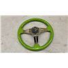 Image 2 : Aftermarket Steering Wheel, Lime Green Rim with Gold Chrome 3-spoke Center, 350mm, 6-bolt Pattern