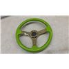 Image 5 : Aftermarket Steering Wheel, Lime Green Rim with Gold Chrome 3-spoke Center, 350mm, 6-bolt Pattern