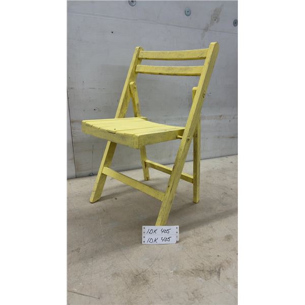 Yellow Painted Child's Wooden Folding Chair with Slatted Seat and Ladder Back