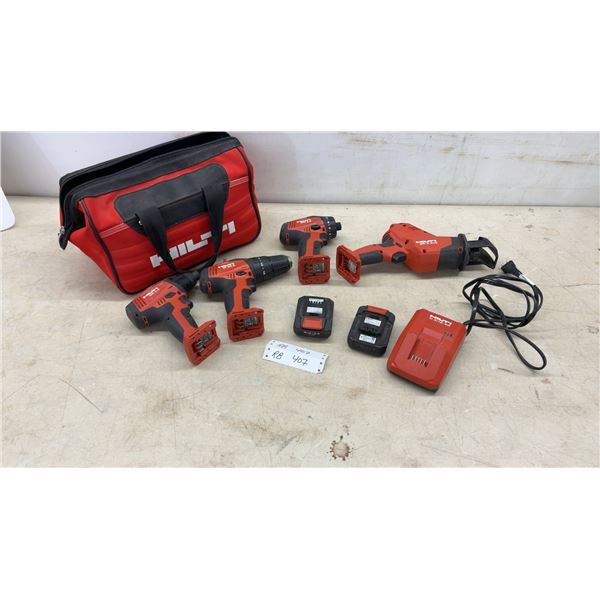 Hilti 12V Cordless Tool Set: Impact, Recip Saw, Drill/Driver, 2 Batteries, Charger & Bag