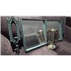 Image 2 : Two 16" Decorative Wall Mirrors, Matching Candle Holders, Smoked Glass Ceiling Fixture