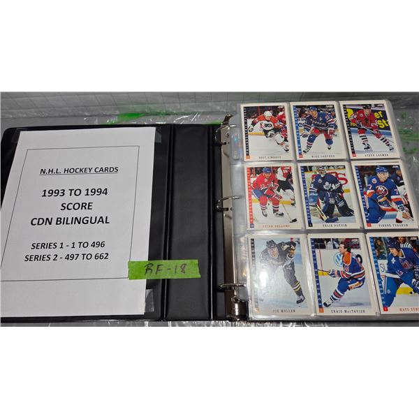 NHL 1993-94 Score Canada Hockey Card Set Series 1 and 2, 662 Cards in Upper Deck Binder