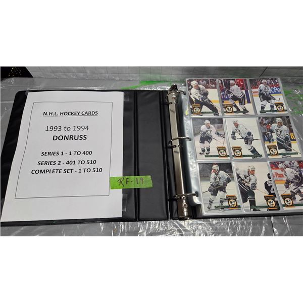 NHL 1993-94 Donruss Card Set Series 1 and 2, 1 to 510 Cards in Upper Deck Binder