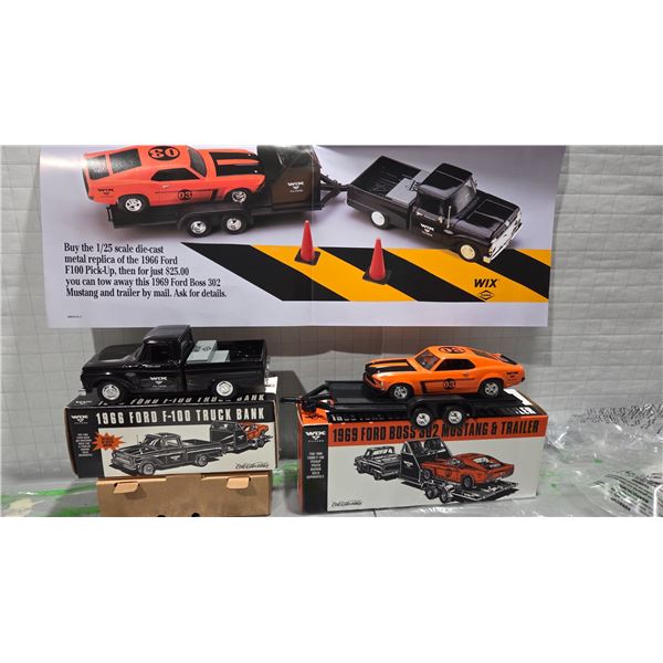 Wix 1966 Ford F-100, 1969 Ford Mustang Boss 302 with Trailer, 1/25th Die-Cast