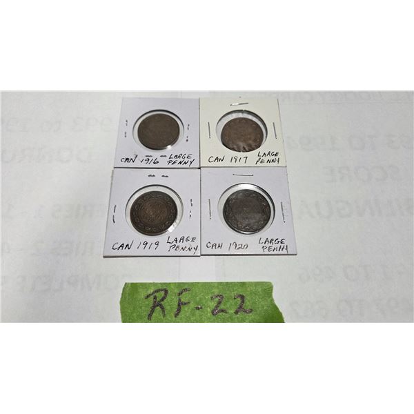 Canada Large Pennies 1916, 1917, 1919, 1920