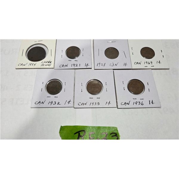 1884 CDN Large Penny, Small Pennies 1921, 1928, 1929, 1932, 1933, 1936