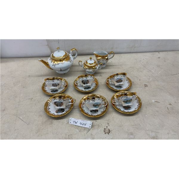 Wiesterling Bavaria 17-Piece Tea Set - Venice Theme, Gold Trim, Teapot/Creamer/Sugar/Cups/Saucers