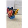 Image 2 : Romero Britto Heart-Shaped Ceramic Teapot with Polka Dots and Geometric Pop Art Design. (Small Chip