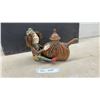 Image 1 : Original Tom Hatton Signed Whimsical Art Teapot with Figural Woman, Curly Hair & Fabric Hat