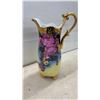 Image 5 : Floral Glass Vase with Tulips 12" H & Porcelain Ewer Pitcher with Roses, Gold Handle and Feet 16" H