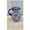 Image 2 : Mexican Hand-Blown Glass Pitcher (9 1/2" H) with 2 Matching Glasses, Clear with Cobalt Blue Spiral