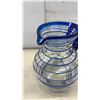 Image 4 : Mexican Hand-Blown Glass Pitcher (9 1/2" H) with 2 Matching Glasses, Clear with Cobalt Blue Spiral
