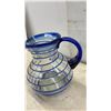 Image 5 : Mexican Hand-Blown Glass Pitcher (9 1/2" H) with 2 Matching Glasses, Clear with Cobalt Blue Spiral
