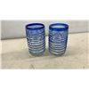 Image 6 : Mexican Hand-Blown Glass Pitcher (9 1/2" H) with 2 Matching Glasses, Clear with Cobalt Blue Spiral