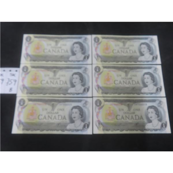 Six Uncirculated 1973 $1 Bills with Consecutive Serial No.
