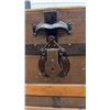 Image 9 : Antique Flat-Top Steamer Trunk with Oak Slats, Metal Hardware & Inside Tray, 20 x 28 x 19