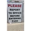 Image 1 : Alucobest Aluminum Composite Panel "Please Report to Office Before Entering Park" Sign 48 x 36"
