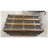Image 12 : Antique Flat-Top Steamer Trunk 23 x 34 x 19 with Wood Slats and Brass Hardware