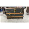 Image 1 : Antique Flat-Top Steamer Trunk 23 x 34 x 19 with Wood Slats and Brass Hardware