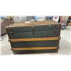 Image 3 : Antique Flat-Top Steamer Trunk 23 x 34 x 19 with Wood Slats and Brass Hardware