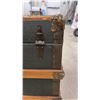 Image 7 : Antique Flat-Top Steamer Trunk 23 x 34 x 19 with Wood Slats and Brass Hardware