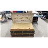 Image 8 : Antique Flat-Top Steamer Trunk 23 x 34 x 19 with Wood Slats and Brass Hardware