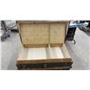 Image 9 : Antique Flat-Top Steamer Trunk 23 x 34 x 19 with Wood Slats and Brass Hardware