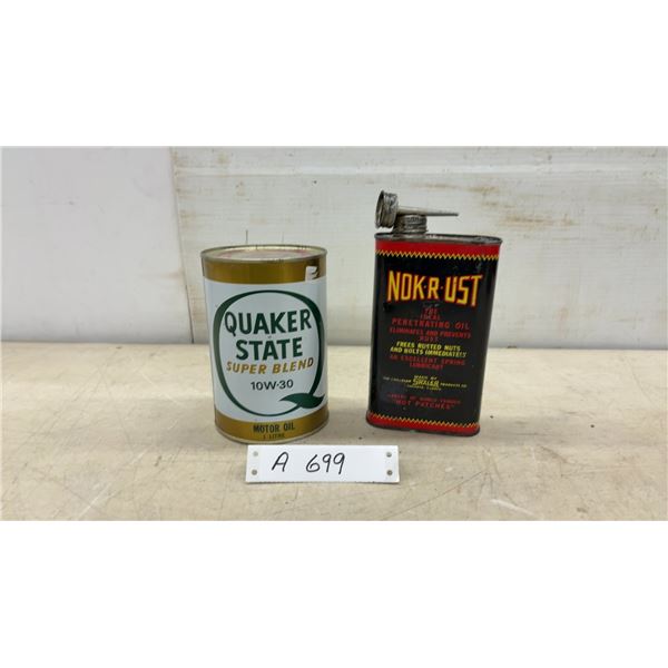 Quaker State Super Blend 10W-30 Motor Oil Can with Product and Nok-R-Ust Penetrating Oil Can