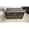 Image 12 : Antique Flat-Top Steamer Trunk 20 x 34 x 17 with Inside Tray, Wood Slats and Brass Hardware