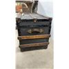 Image 2 : Antique Flat-Top Steamer Trunk 20 x 34 x 17 with Inside Tray, Wood Slats and Brass Hardware