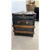 Image 4 : Antique Flat-Top Steamer Trunk 20 x 34 x 17 with Inside Tray, Wood Slats and Brass Hardware
