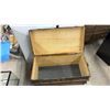Image 9 : Antique Flat-Top Steamer Trunk 20 x 34 x 17 with Inside Tray, Wood Slats and Brass Hardware