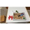 Image 3 : Children's Activity Table 17 x 33 x 32" with Storage Bins, Two Wooden Chairs, and Train Set