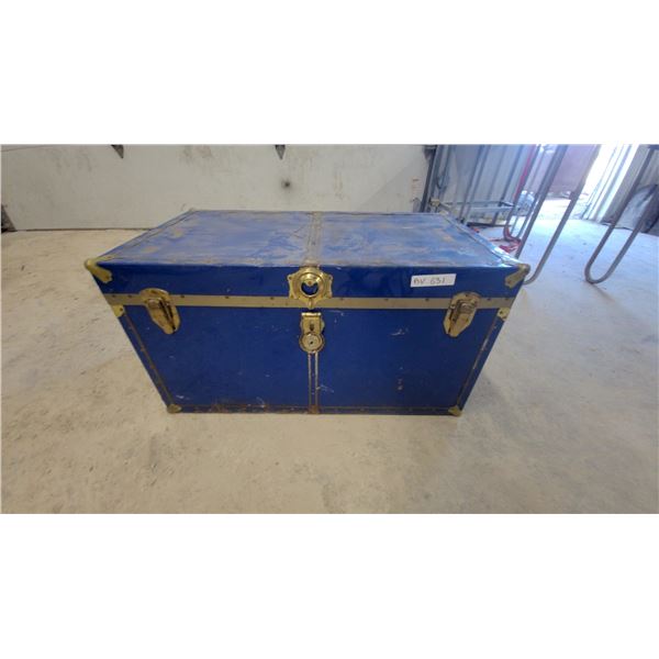 Blue Metal Steamer Trunk with Brass-Tone Hardware and Side handles19 X 35 x 20"