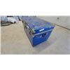 Image 2 : Blue Metal Steamer Trunk with Brass-Tone Hardware and Side handles19 X 35 x 20"
