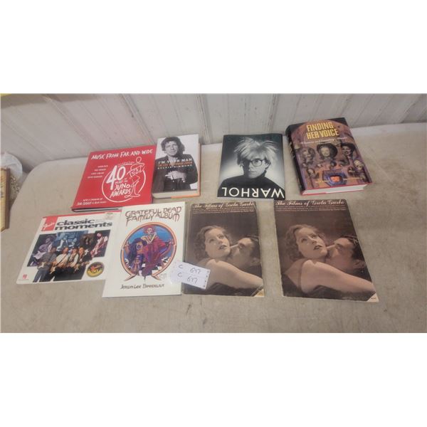 Collection of Music and Film Books Including Grateful Dead, Warhol, Greta Garbo, and More