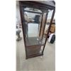 Image 3 : Curio Display Cabinet with Arched Bonnet Top, Glass Shelves, Mirrored Back, Cherry Finish Lights up