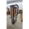Image 4 : Curio Display Cabinet with Arched Bonnet Top, Glass Shelves, Mirrored Back, Cherry Finish Lights up