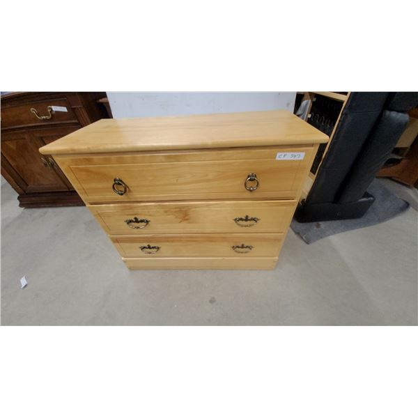 Light Wood 3-drawer Chest of Drawers with Decorative Metal Ring and Bail Pull handles30 X 36 x 16"