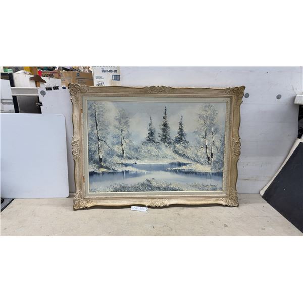 Van Hersen Signed Oil Painting, Winter Landscape Scene in Ornate Frame 31 x 42"