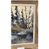 Image 4 : Oil Painting of Birch Trees by Water in Ornate Gold Frame, Signed, Landscape Scene, 28 x 34"