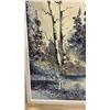 Image 5 : Oil Painting of Birch Trees by Water in Ornate Gold Frame, Signed, Landscape Scene, 28 x 34"