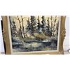 Image 6 : Oil Painting of Birch Trees by Water in Ornate Gold Frame, Signed, Landscape Scene, 28 x 34"