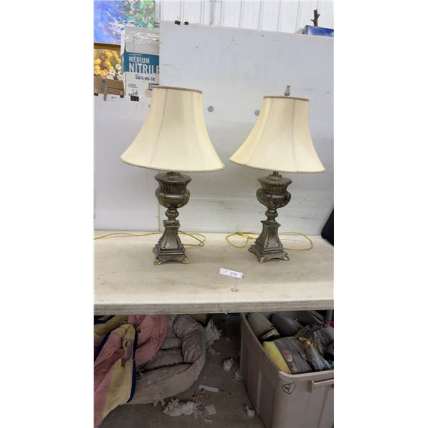 Pair of Traditional Urn-Style Table Lamps with Bell Shades, Antiqued Bronze Finish 31" H