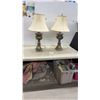 Image 2 : Pair of Traditional Urn-Style Table Lamps with Bell Shades, Antiqued Bronze Finish 31" H