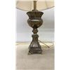 Image 3 : Pair of Traditional Urn-Style Table Lamps with Bell Shades, Antiqued Bronze Finish 31" H