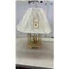 Image 2 : Pair of Table Lamps: Brass Lantern-Style with Candelabra Bulbs 28" H & Ceramic Vase with Marble