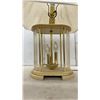 Image 3 : Pair of Table Lamps: Brass Lantern-Style with Candelabra Bulbs 28" H & Ceramic Vase with Marble